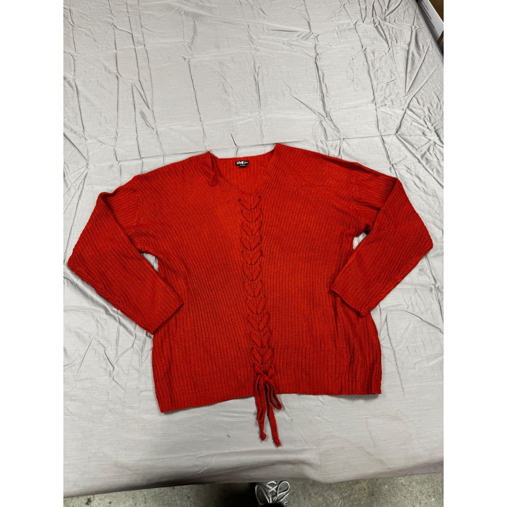 Love by Marcy Womens 3X Red Lace Up V-Neck Ribbed Knit Sweater Plus Size